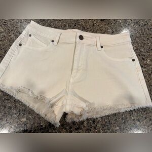 Volcom Cream Frayed Hem Jean Shorts